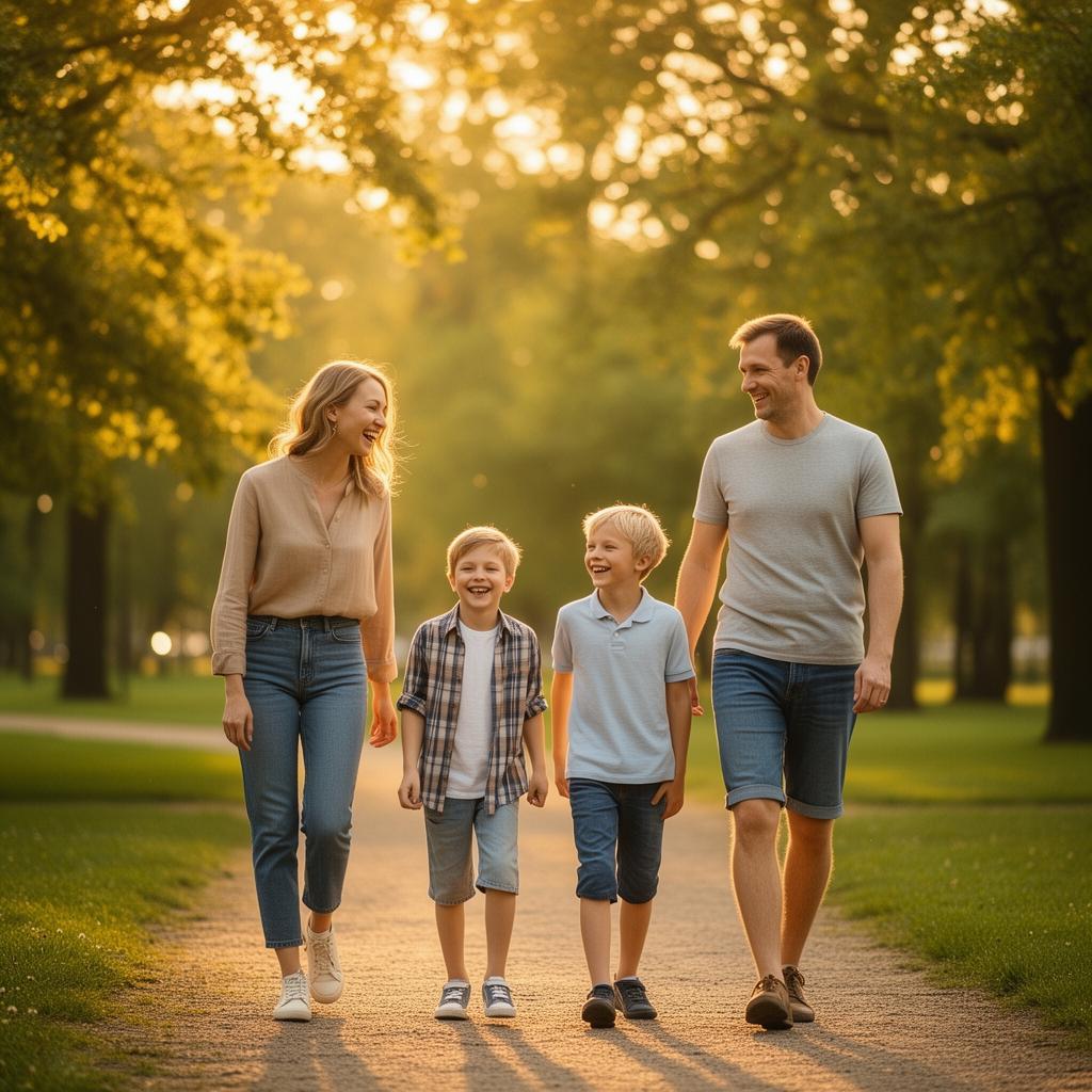 Laimīga ģimene parkā saulainā dienā